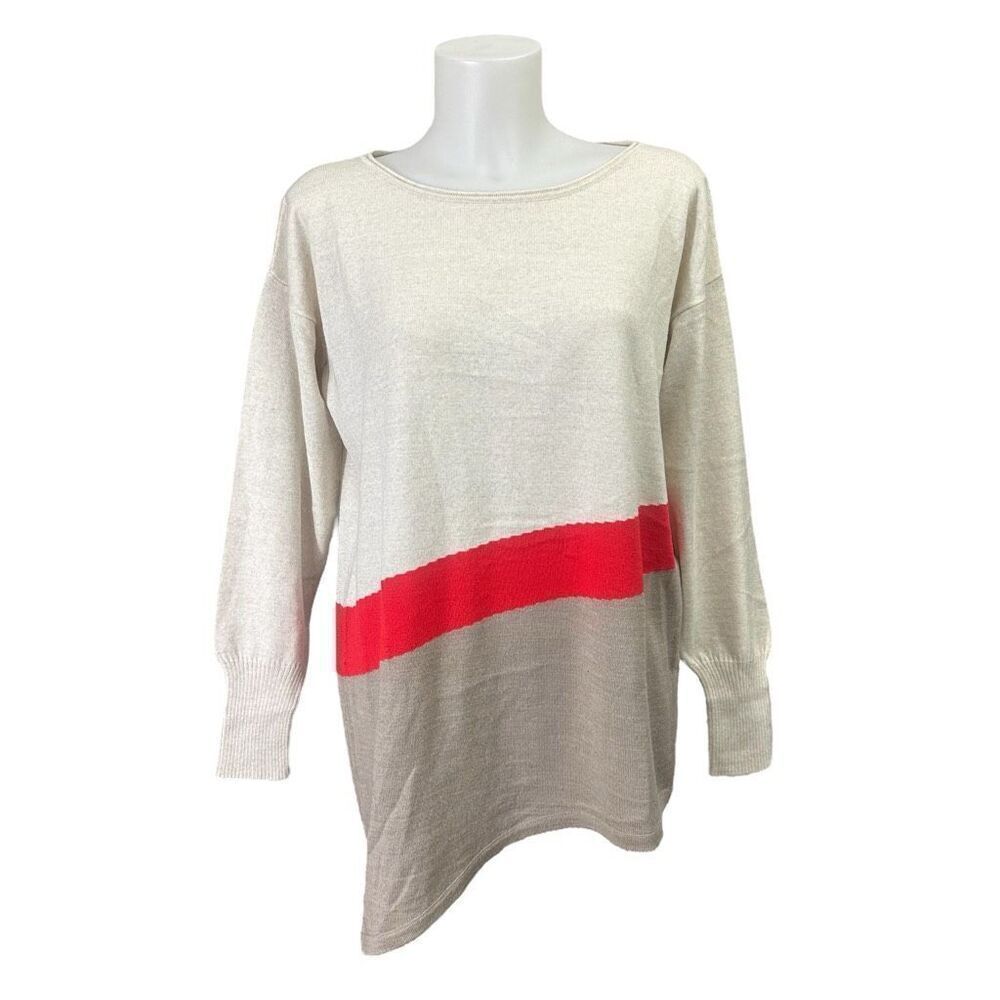 Viriato Merino Wool Blend Striped Asymmetric Cut Sweater‎ Boat Neck sz 46/ XL